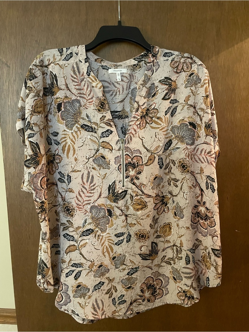 Maurices Dusty Pink Floral Zip-Neck Tunic
